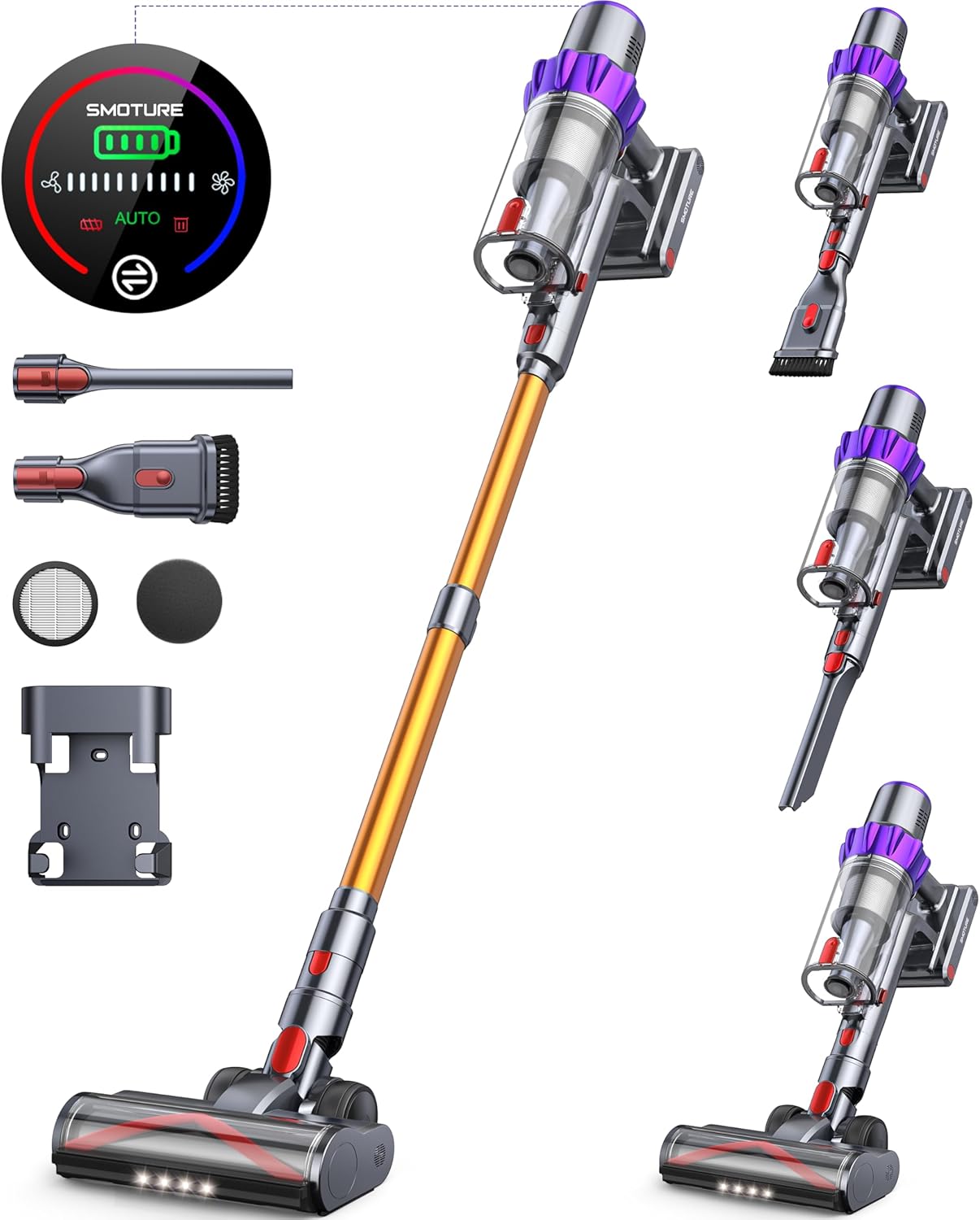 VC80 Aspirateur Balai sans Fil, 450W/40KPa Puissance, 55min d'Autonomie, Écran Tactile et Boutons Mécaniques, Aspirateur Vertical 1.5L, Idéal pour Tapis, Poils d’Animaux, Sols Durs et Voiture