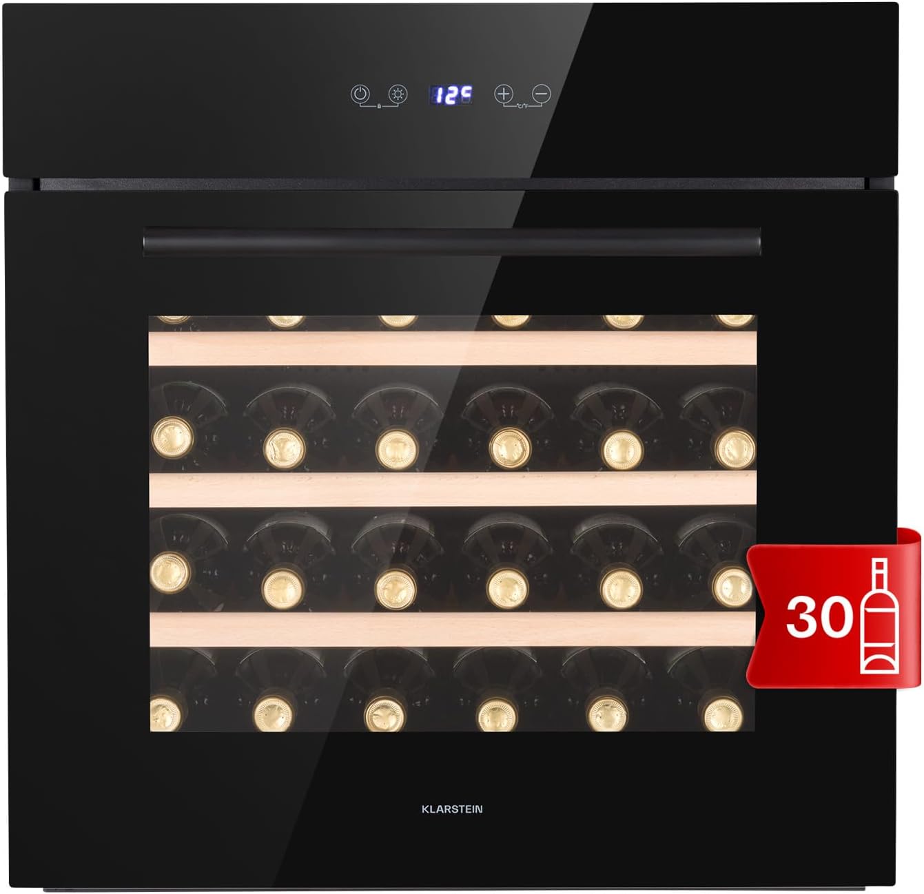 Cave a Vin Encastrable, Réfrigérateur à Vin, Porte en Verre, Cave à Vin de Vieillissement, Zone Unique, Porte Basculante, Réfrigérateur Bar, Frigo, Protection UV, 5-18°C, 30 Bouteilles