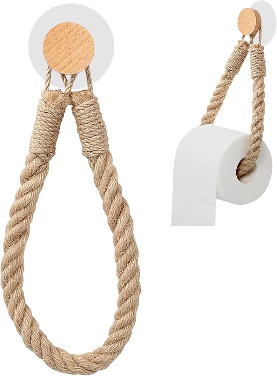 EKSMA Porte-serviettes en corde de chanvre - Porte-papier toilette en bois - Style italien Décorations de salle de bain 27 x 4,8 cm