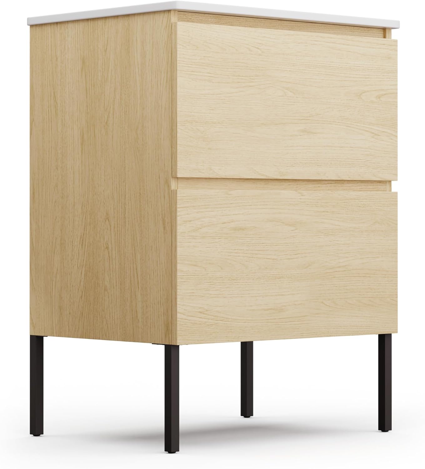 Johnstone Meuble Lavabo Salle de Bain– Bois Naturel, Évier Céramique, Tiroirs Spacieux, Fermeture Douce, Matériau Résistant à l'Humidité, Pieds Inclus – Assemblage Facile