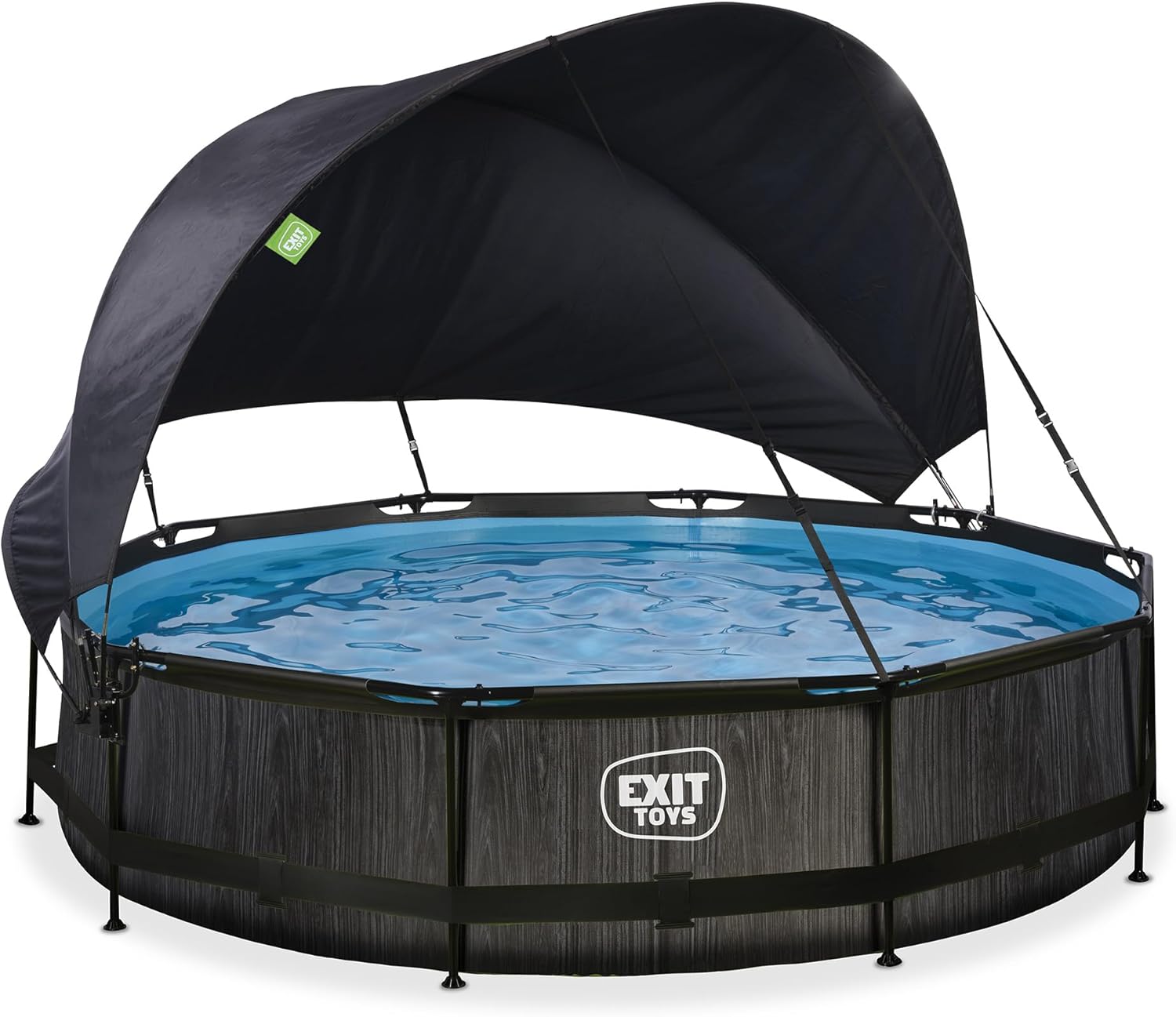 Piscine Black Wood avec Voile d'Ombrage - ø360x76cm - Piscine Hors Sol Ronde avec Pompe Filtrante à Cartouche - Protection Optimale contre les Rayons UV - Entrée Basse - Design Unique - Noir