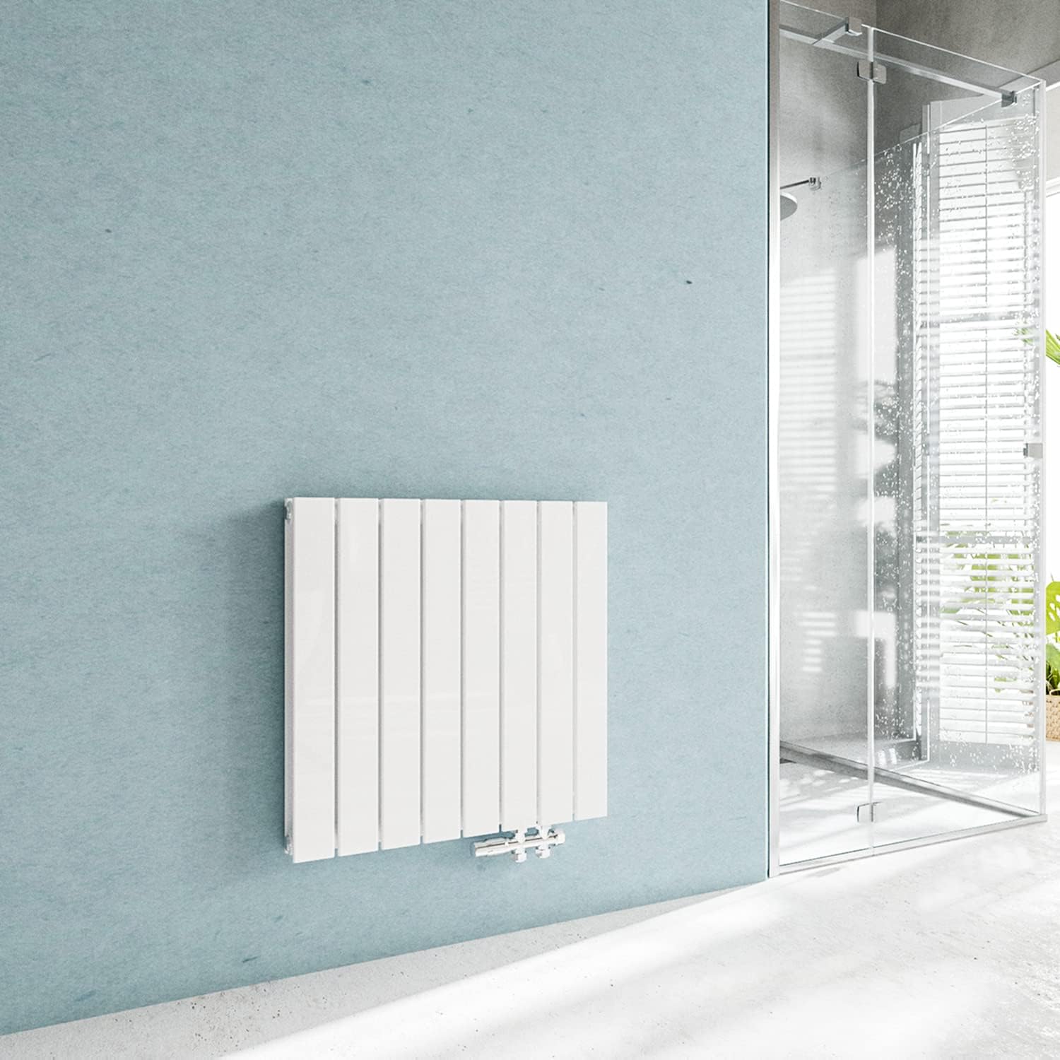 Radiateur eau chaude horizontal blanc acier classique basse témperature chauffage central H.60 x L.60.2 cm