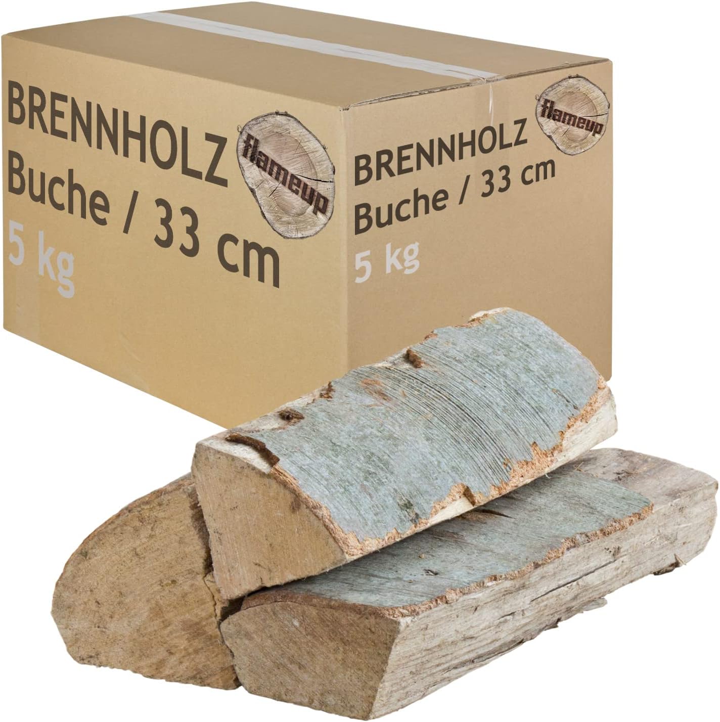 Bois de Chauffage Sélection 5-500 kg pour Poêle et Cheminée Brasero Grill Panier à Feu Bûches de Bois de Hêtre 33 cm Flameup, Quantité:5 kg