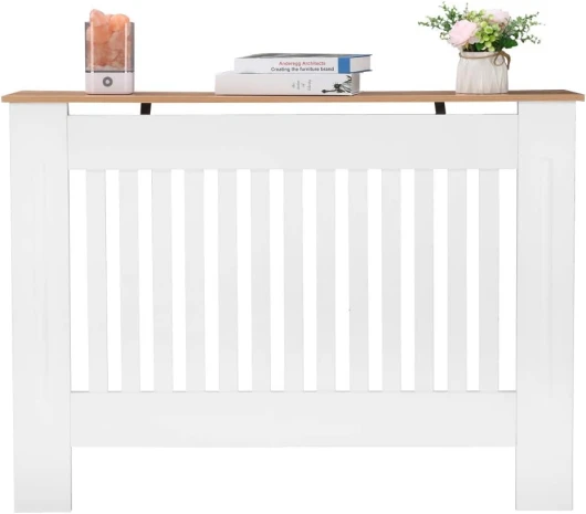Couvercle de Radiateur Cache Radiateur Bois Couvre Radiateur Armoire MDF Peinte Lattes Grille étagère Supérieure en Bois Moyenne pour Living Room Bedroom 106 x 17 x 80.5 cm