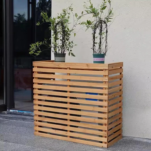 Caisson Anti Bruit Pompe à Chaleur, Cache climatiseur Exterieur Bois, Grille de persiennes Couverture Anti-poussiè, Applicable au Rack extérieur du climatiseur extérieur,Original Wood,120cm