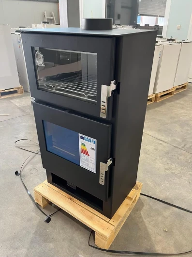 EEK A+ - Poêle à bois avec compartiment de cuisson en acier inoxydable Verso F - 9 kW - Multiusage
