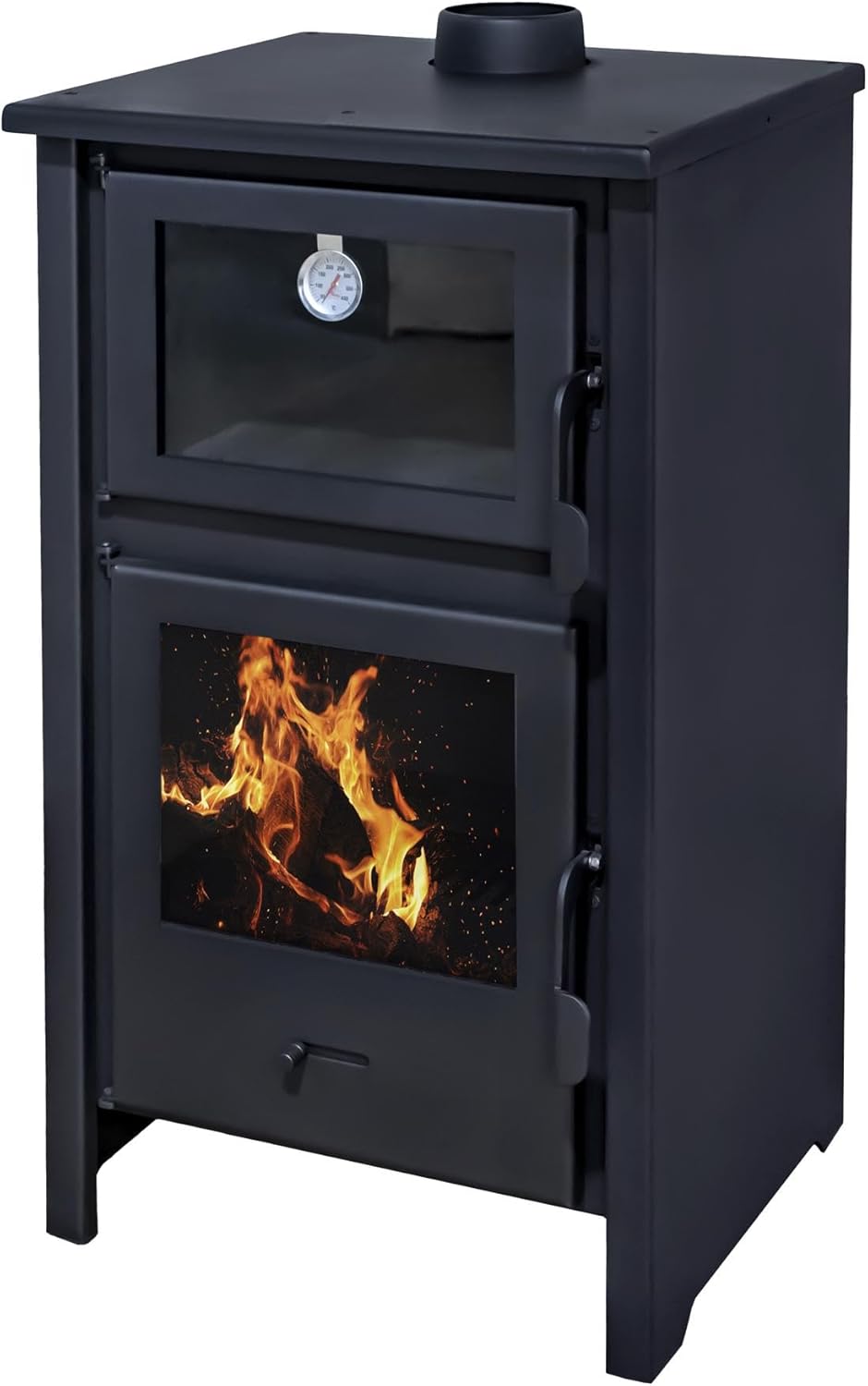 Quartz - Poêle à bois avec four 12,4 kW - Compact 89 x 47 x 52 cm - Façade et dessus en fonte - Chauffe jusqu'à 210 m³ - Efficacité énergétique Classe A