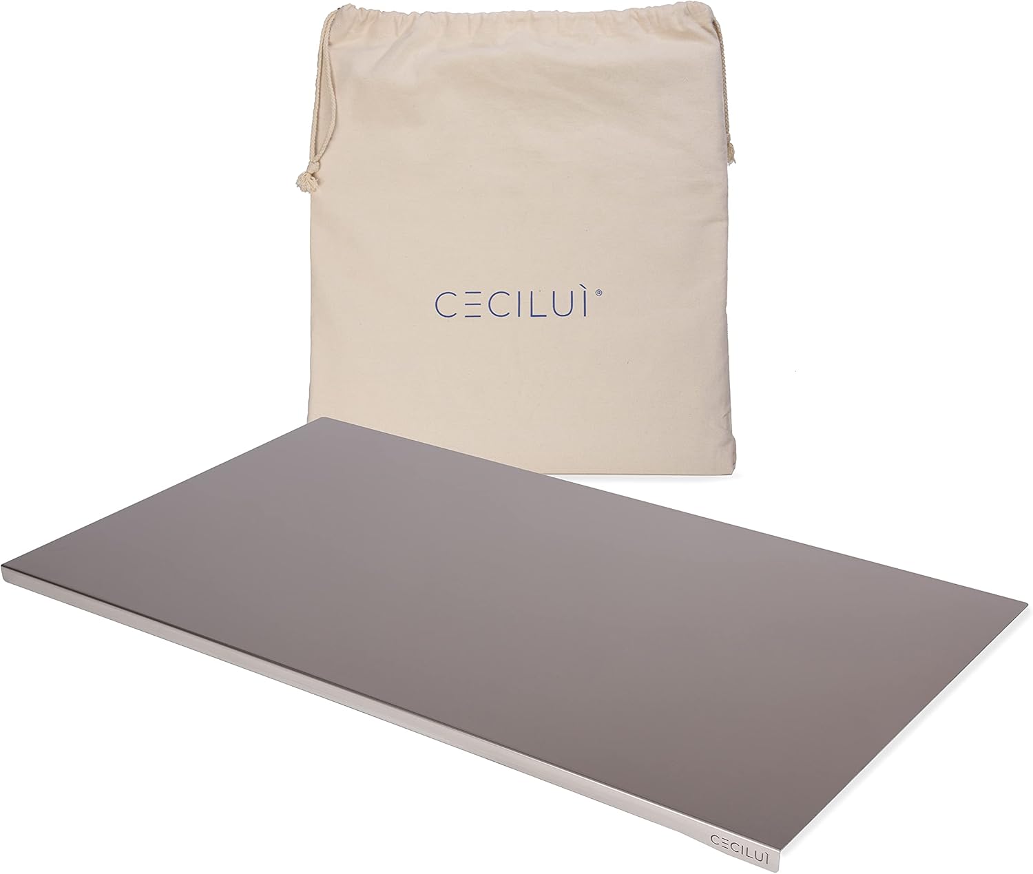 Planche à découper en acier inoxydable 2.0, avec sac de coton, planche à découper professionnelle en différentes tailles, planche à pizza, plan de travail (60 x 50 cm, bord 2 cm)