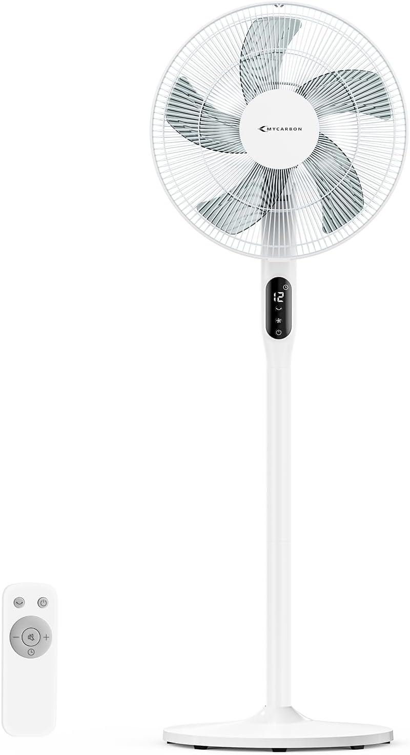 Moteur DC Ventilateur sur Pied Ultra Silencieux 20dB Hauteur Réglable 130cm/100cm/70cm avec Télécommande 3744m³/h Oscillation 85 ° Ventilateur de Table 12 Vitesses 12h Minuterie pour Chambre