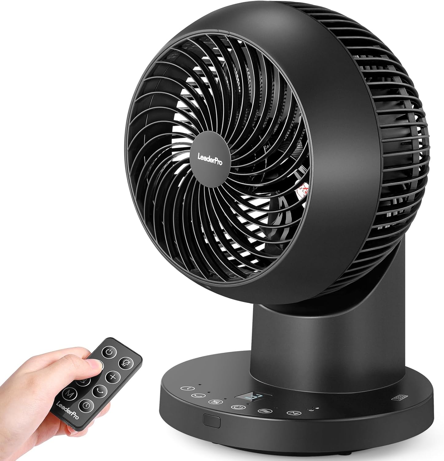 LeaderPro Ventilateur de table silencieux à 360° avec télécommande et ventilateur sur pied - Circulation de l'air silencieuse, noir