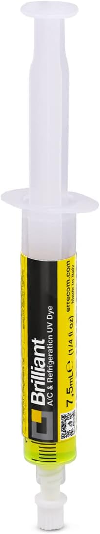 Brilliant - 7,5 ML, Traceur Fluorescent UV pour localiser Fuites de Gaz Réfrigérant dans Les Systèmes de Climatisation et Réfrigération (sans adaptateurs)