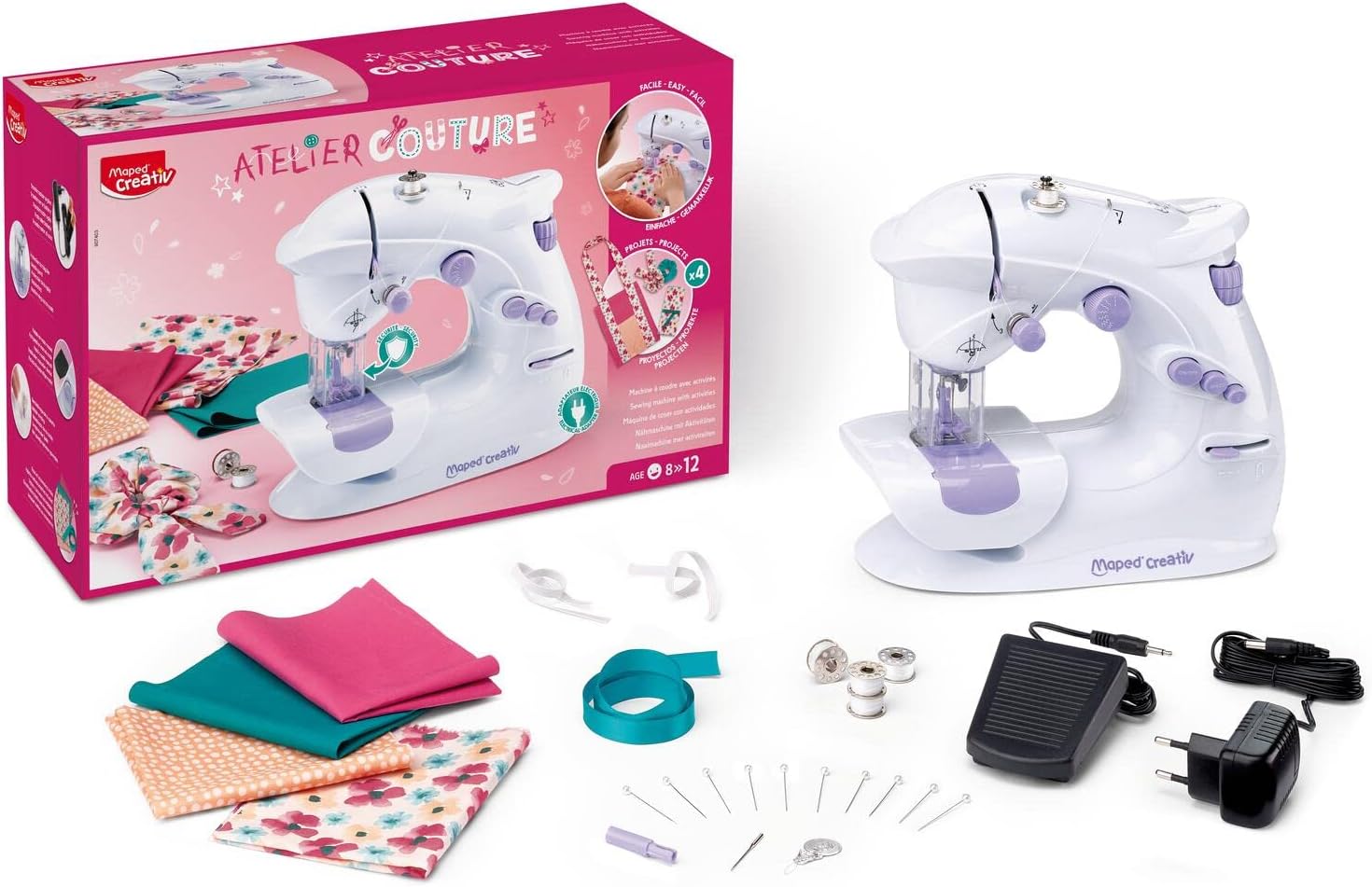Atelier Couture - Machine à Coudre avec 4 Réalisations Tendances à Créer - Kit Complet pour Débutants, avec Système de Sécurité - A Partir de 8 Ans