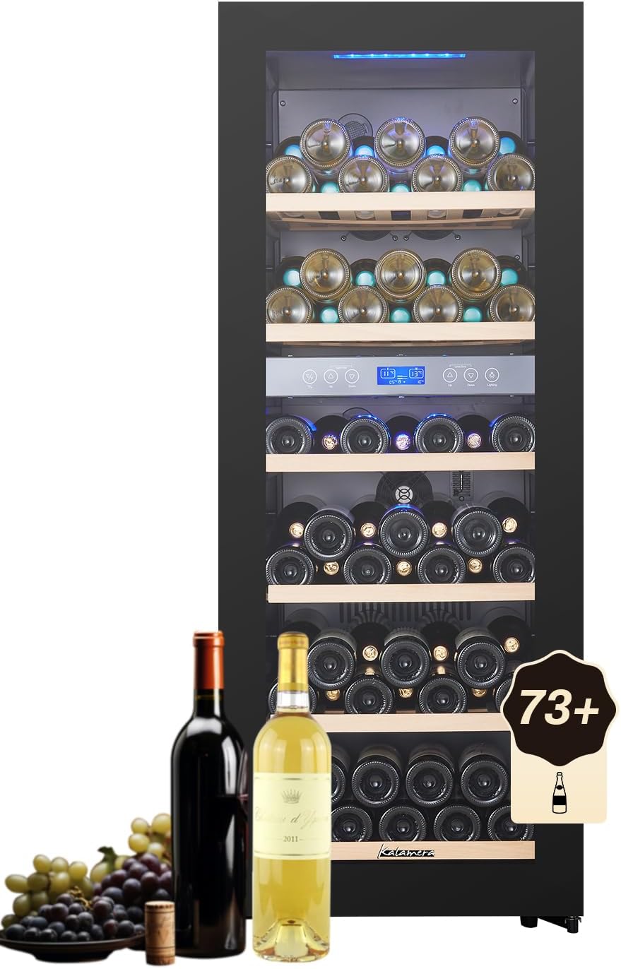 Cave a vin Nouvelle version, 73 bouteilles, cave à vin multi-températures, deux zones de température 5-10°C / 10-18°C, 200 litres, Noir, KRC-200BFG