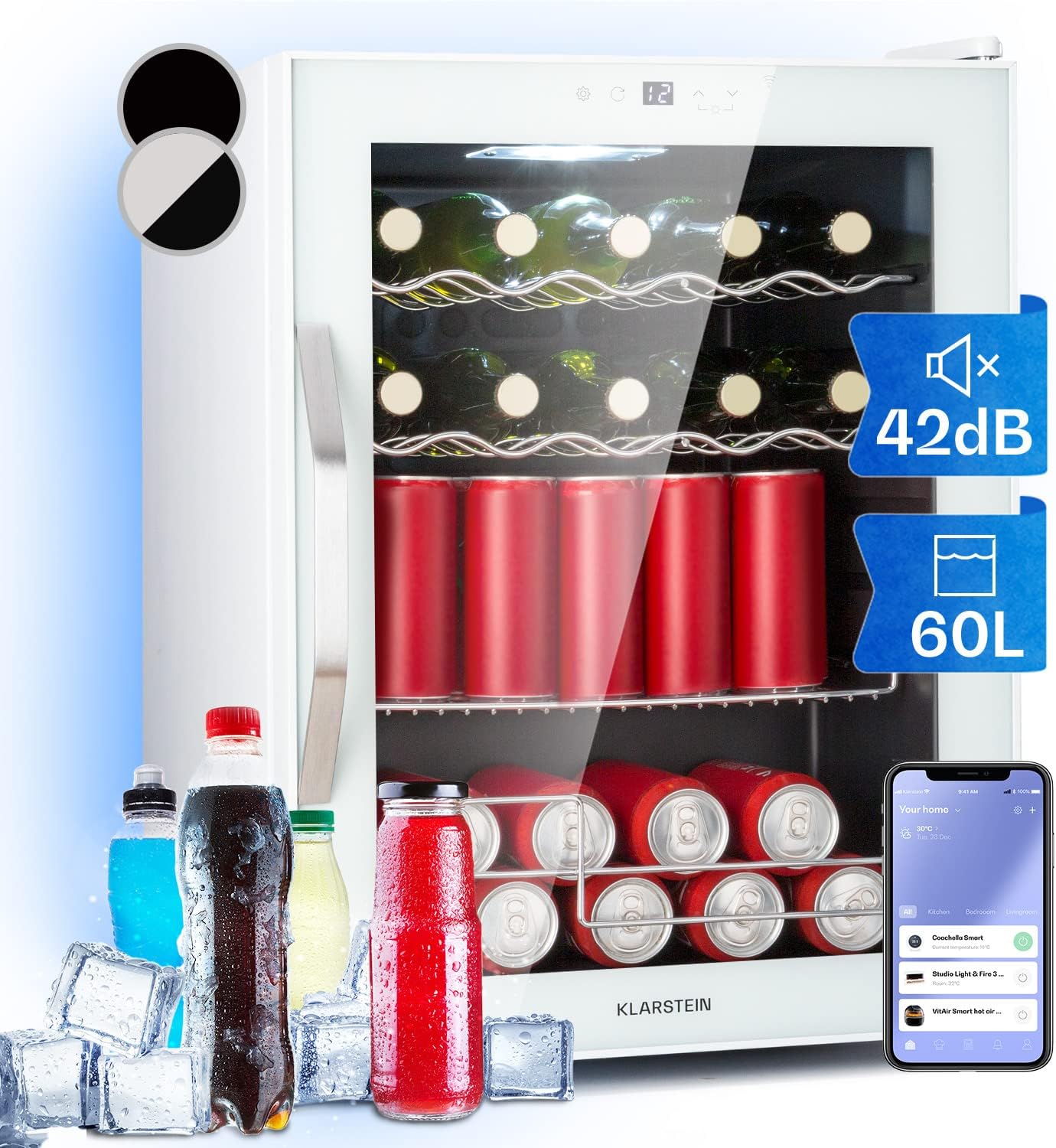 Mini Frigo de Chambre, Frigo à Bière, Mini Bar, Refrigerateur Aliments, Boissons, Contrôle IoT/App, Petit Réfrigérateur Camping Silencieux, Frigo Cosmetique, Etagères Amovibles, 3-18°C, 60L