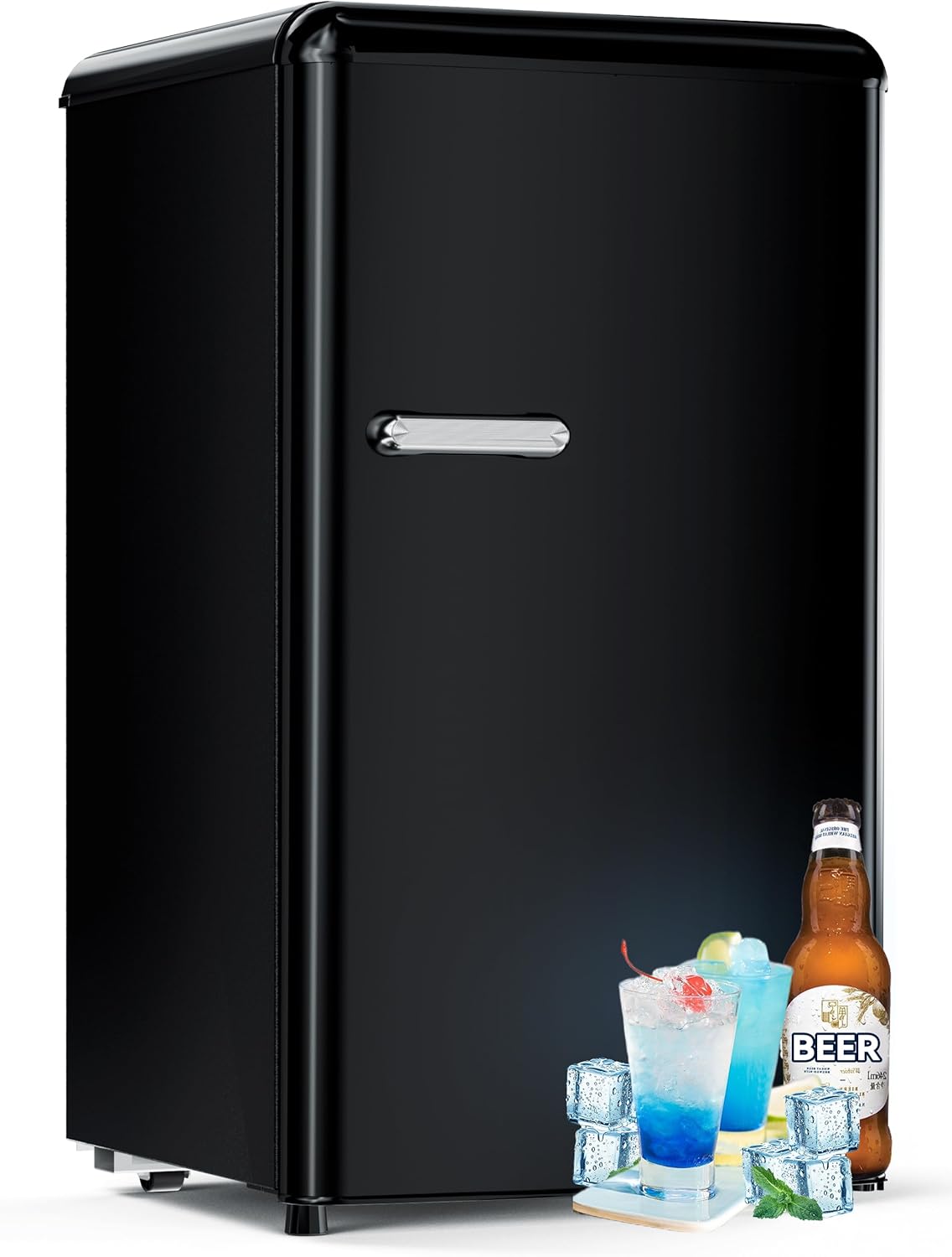 Réfrigérateur Rétro,75L,Mini Congelateur,basse consommation,Noir Frigo Vintage,-15-10°C,Mini Frigo de Chambre,Pieds Réglables,83Kwh/an,Cosmetique Réfrigérateur