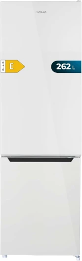 Réfrigérateur 262 L Bolero CoolMarket Combi 262 Blanc E, Classe E, Économie d'énergie, Lumière LED, Plateaux en verre, Contrôle électronique de la température.