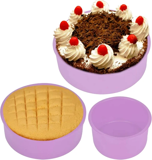 Moule Silicone 3Pcs - Moule Gateau Silicone - Moules Silicone Rond - Moule Silicone Air Fryer - Moule Cookeo - Moule Layer Cake 20 cm - Plat Silicone Air Fryer - Moule Silicone Patisserie(Rond Violet)