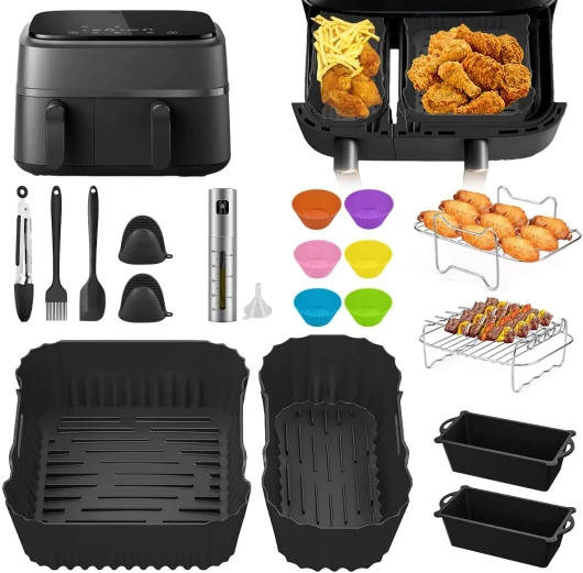 24 Pièces Accessoires Airfryer pour Philips Airfryer Dual Basket 3000 Series NA350 Airfryer,Accessoires Plat pour Philips Airfryer NA350 Friteuse à Air Double 3L-6L Sans BPA,Passe au Lave-Vaisselle
