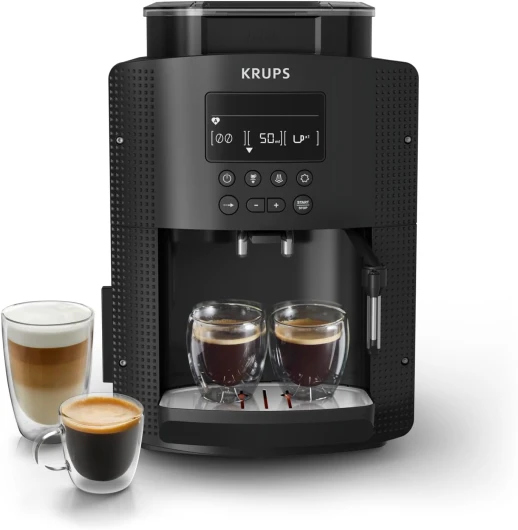 Machine à café grain, 2 expressos simultanés, Ecran LCD, Cafetière espresso compacte, Nettoyage automatique, Buse vapeur pour Cappuccino, Essential noire YY8135FD, Noir