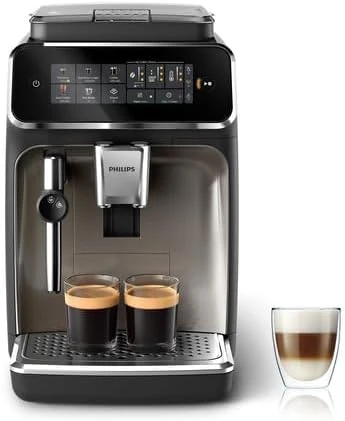 Philips Machine à Expresso Entièrement Automatique Séries 3300-5 Boissons, Mousseur à Lait Classique, SilentBrew, Broyeur 100% Céramique, Filtre AquaClean - Noir Chrome (EP3326/90)