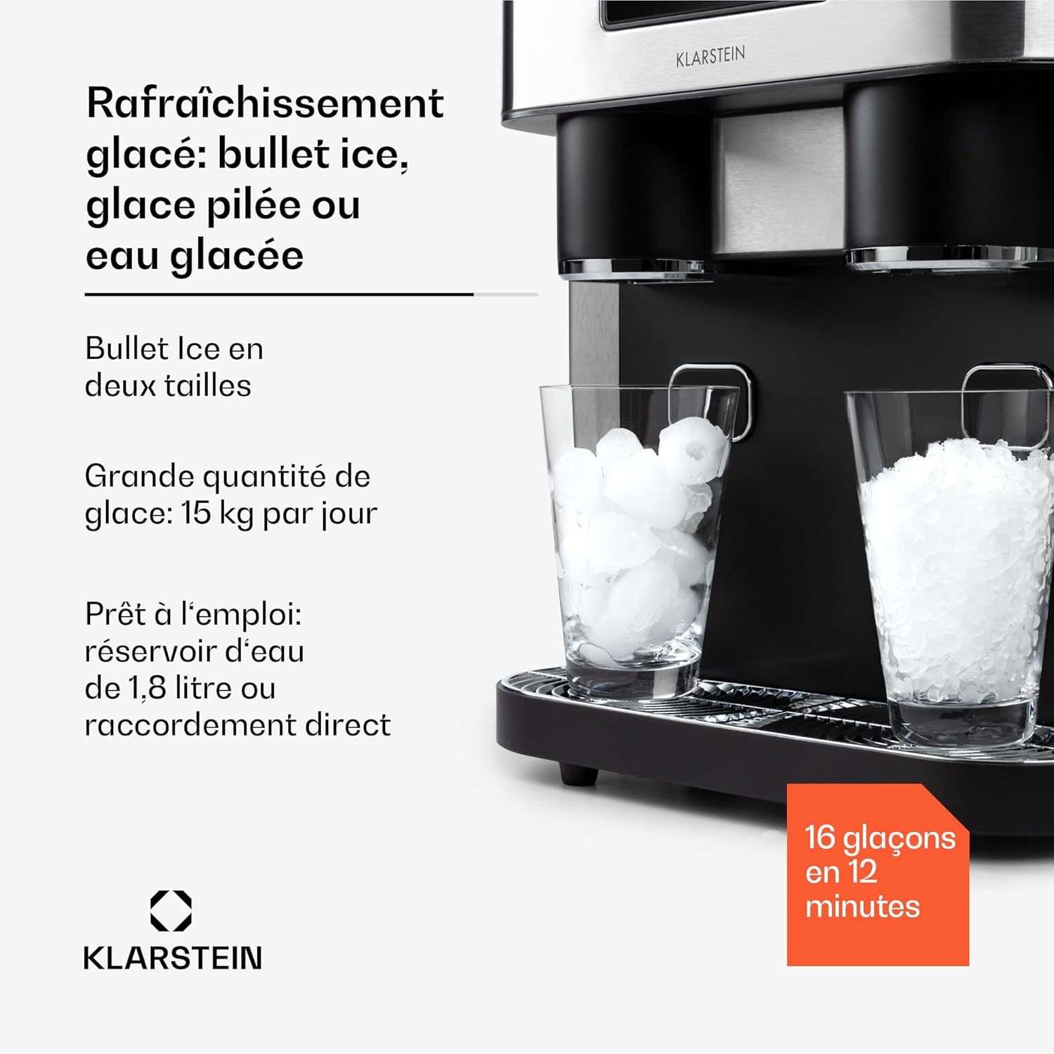 Machine a Glacons pour la Maison, Capacité de 1.8L, Fabrique Rapidement Jusqu'à 15kg de Glacons Concassée ou en Balles, Machine à Glaçons, Ice Maker avec Alarme, Machine Facile à Nettoyer