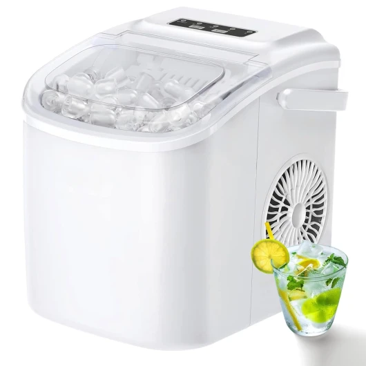Petite Machine à Glaçons Machine à Glaçons Portable avec Poignée 9 Glaçons Prêt en 6 Minutes Machines à Glace Portables Autonettoyantes pour la Maison Blanc