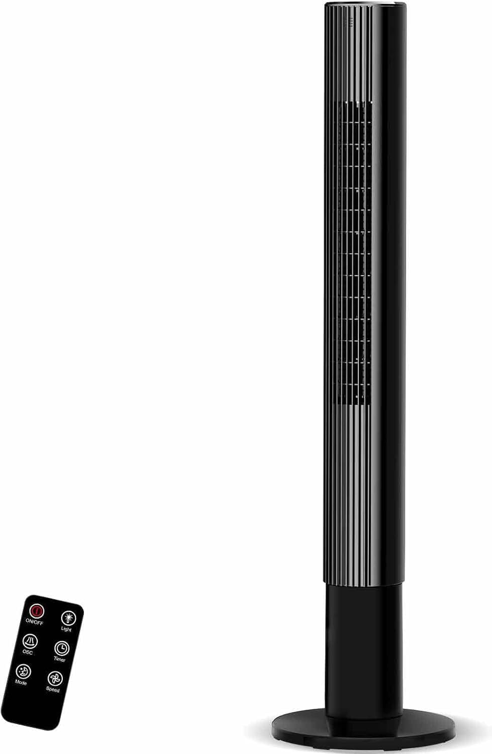 Vidacharmy 26dB Ventilateur Colonne Silencieux, Ventilateur tour 110 cm, Vitesse 7,8 m/s - Oscillant à 85° ventilateurs tour pour chambre, Télécommande et Écran LED, 4 modes, minuterie 12H, Noir 17SA Noir