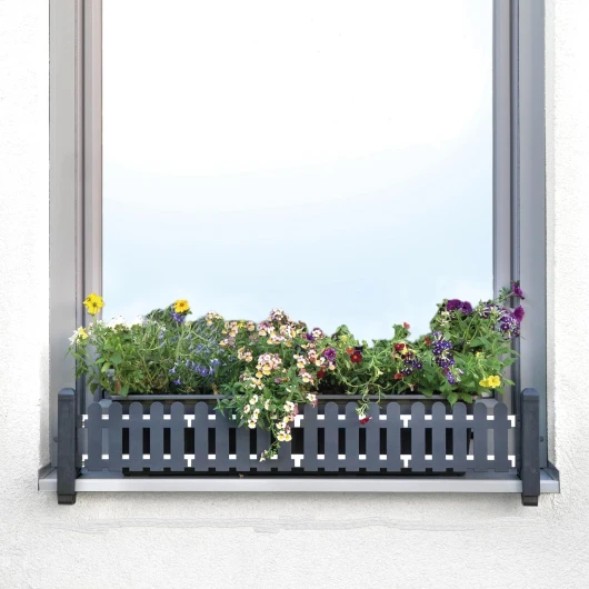 Support jardinière appui de fenètre, exterieur, Masu set de base, sans perçage, en continu pour chaque largeur, pour pots de Fleur ou support jardinière de balcon, (classique, anthracit) Anthracite ensemble de base: classic