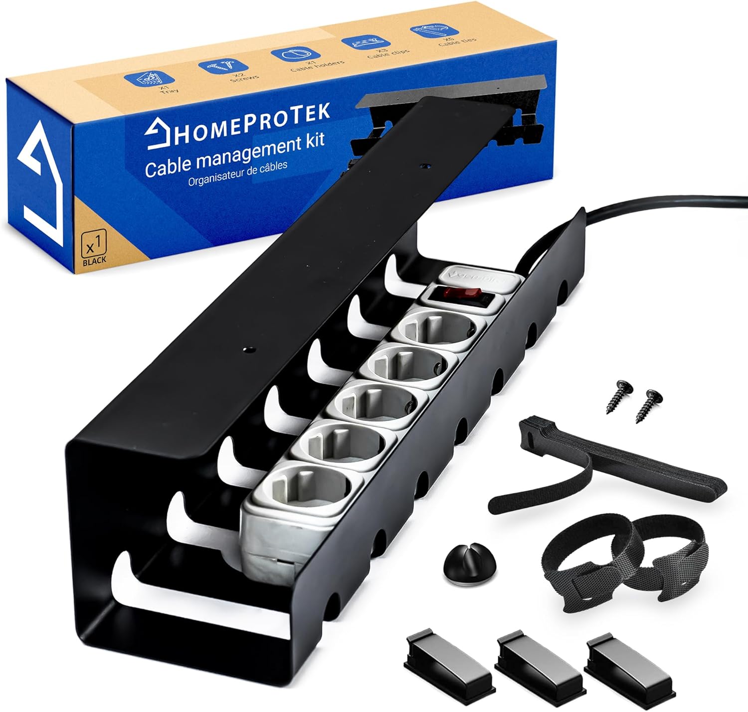 Passe-câbles pour Une Gestion des câbles ordonnée - 1x Noir Support de câble avec Montage Facile - 43x10x10cm Organisateur pour Bureau à Domicile 1 Noir