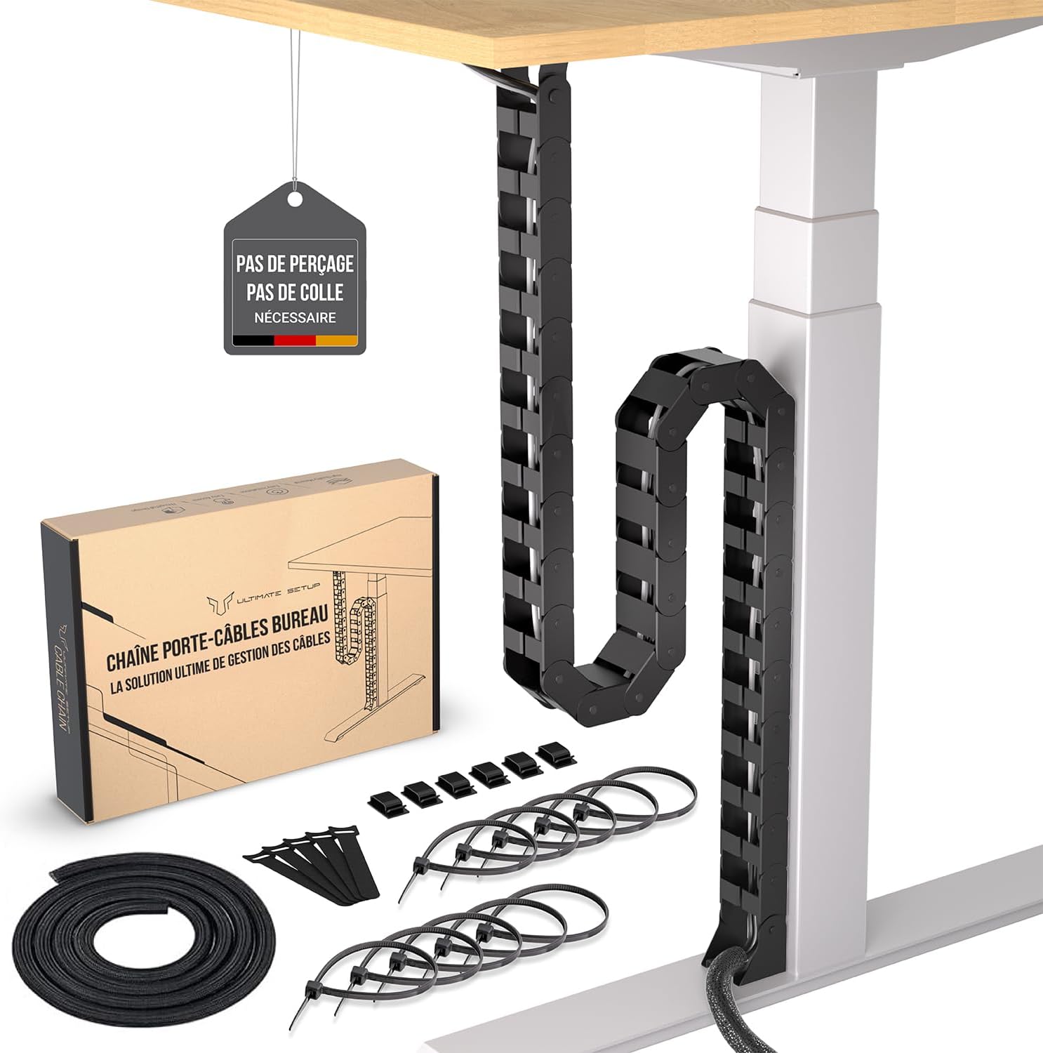 Flexible Chemin de Cable - Cable Management Bureau - Organisateur Cable Bureau - Colonne vertebrale Cable Management - Range Cable sous Bureau (Noir)