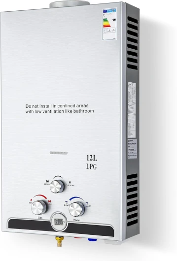 CO-Z Chauffe-Eau à Gaz Instantané 12LPM 20,4kW LPG GPL au Butane Propane avec Modes Hiver et Eté Sans Réservoir en Acier Inoxydable CE Certifié Portable pour Maison Camping Caravane 12 L/min