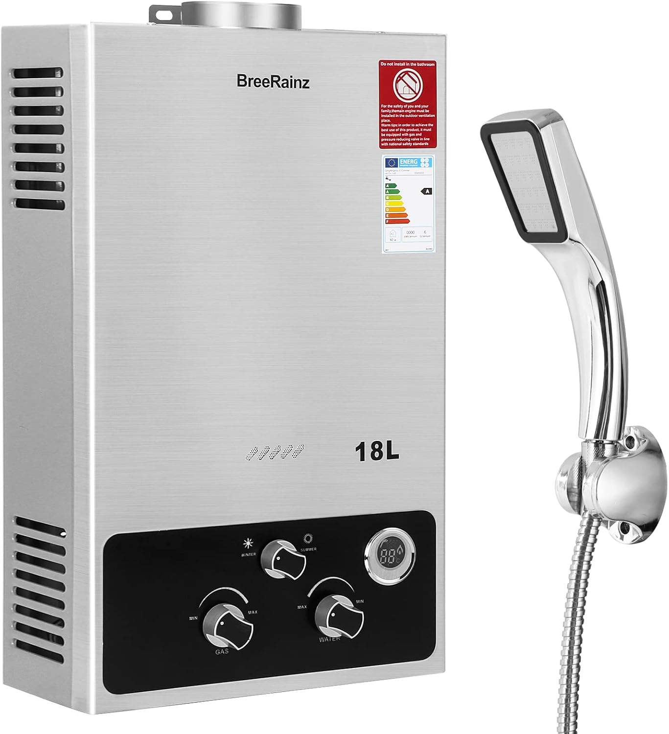 18LPM Chauffe-Eau à Gaz,36KW Chauffe-Eau à Gaz Instantané Propane Butane,Pression d'eau de Démarrage Super Basse,pour Maison,Camping-car
