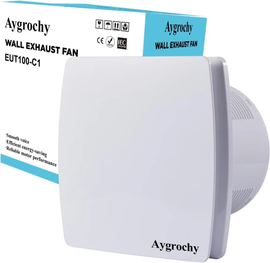Ventilateur extracteur d'air silencieux 100mm, Extracteur Salle de Bain avec Avec capteur d'humidité et minuterie et Clapet Anti Retour 100m³, Prise UE avec câble d'alimentation de 1 mètre 100mm-C1 avec capteur d'humidité et minuterie
