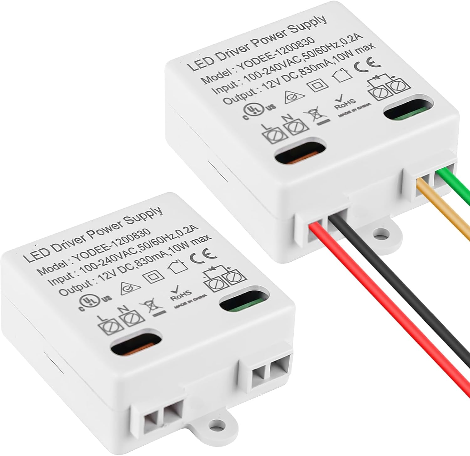Lot de 2 mini transformateurs LED 12 V/DC : AC 230 V vers DC 12 V 850 mA Transformateur, mini transformateur, mini transformateur lampes et bandes Petit et plat sans exigences de charge minimale