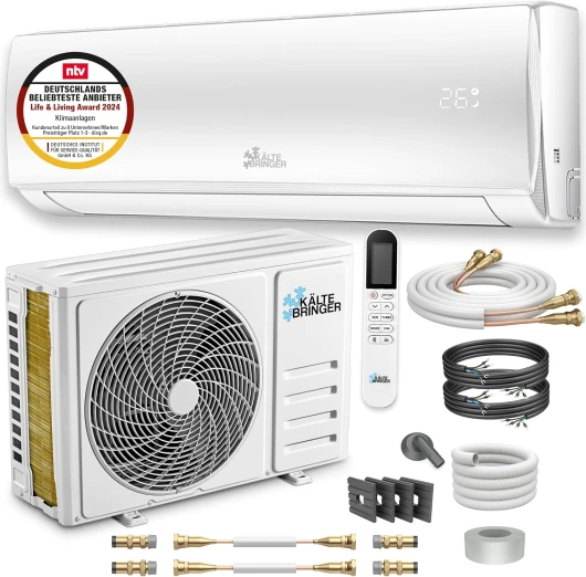 Split Climatiseur Quick Connect 18000 BTU - 5,1 kW - Avec fonction de chauffage - très silencieux & économe en énergie - Marque de qualité Allemande 5,1 kW Sans Fixation