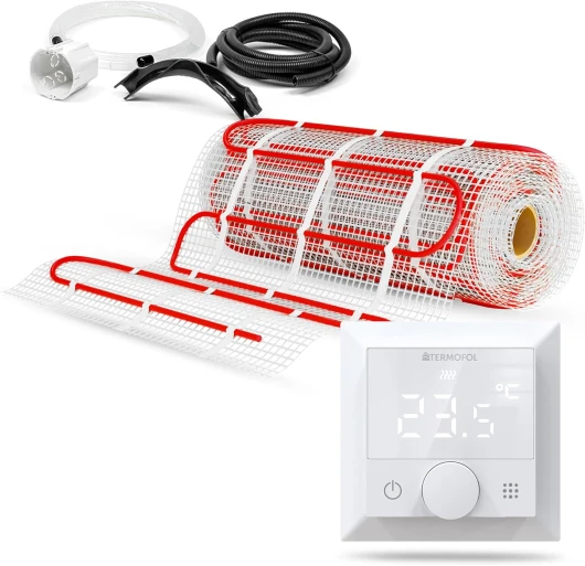 Termofol Tapis de Chauffage Sol + Thermostat Set - Surface 0.50 - Puissance 150W/m2 - Chauffage au Sol Electrique avec Thermostat H5 - Plancher Tapis Chauffant Electrique 0,5 m² H5 Blanc