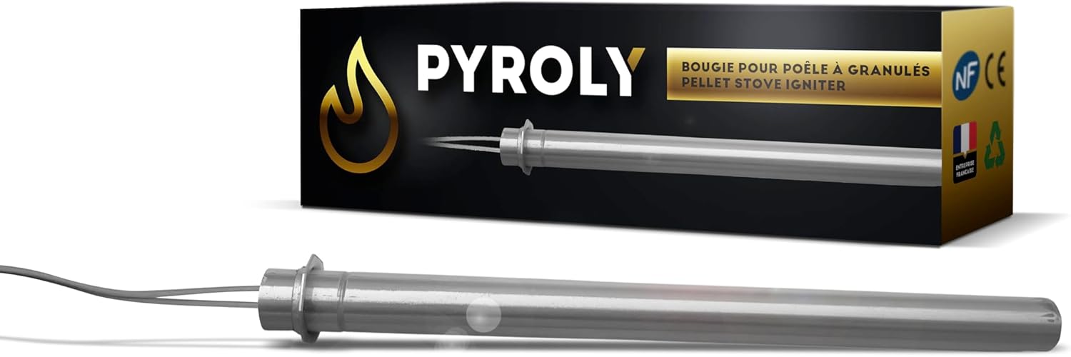 PYROLY Bougie d'allumage pour poêle à granulé compatible PALAZZETTI/MCZ/SUPRA/JOTUL (170/160mm - Ø12,5mm - 350 W - bride) Qualité supérieure avec connecteurs