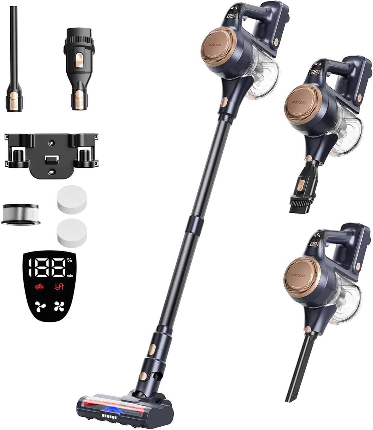 P11 Lite Aspirateur Balai sans Fil,450W 40KPa 40Min LED Aspirateur sans Fil Puissant,Léger Aspirateur avec Brosse Anti-Emmêlementet,5 Filtre Lavable,Pour Tapis,Poils Animaux,Sol Dur,Voiture