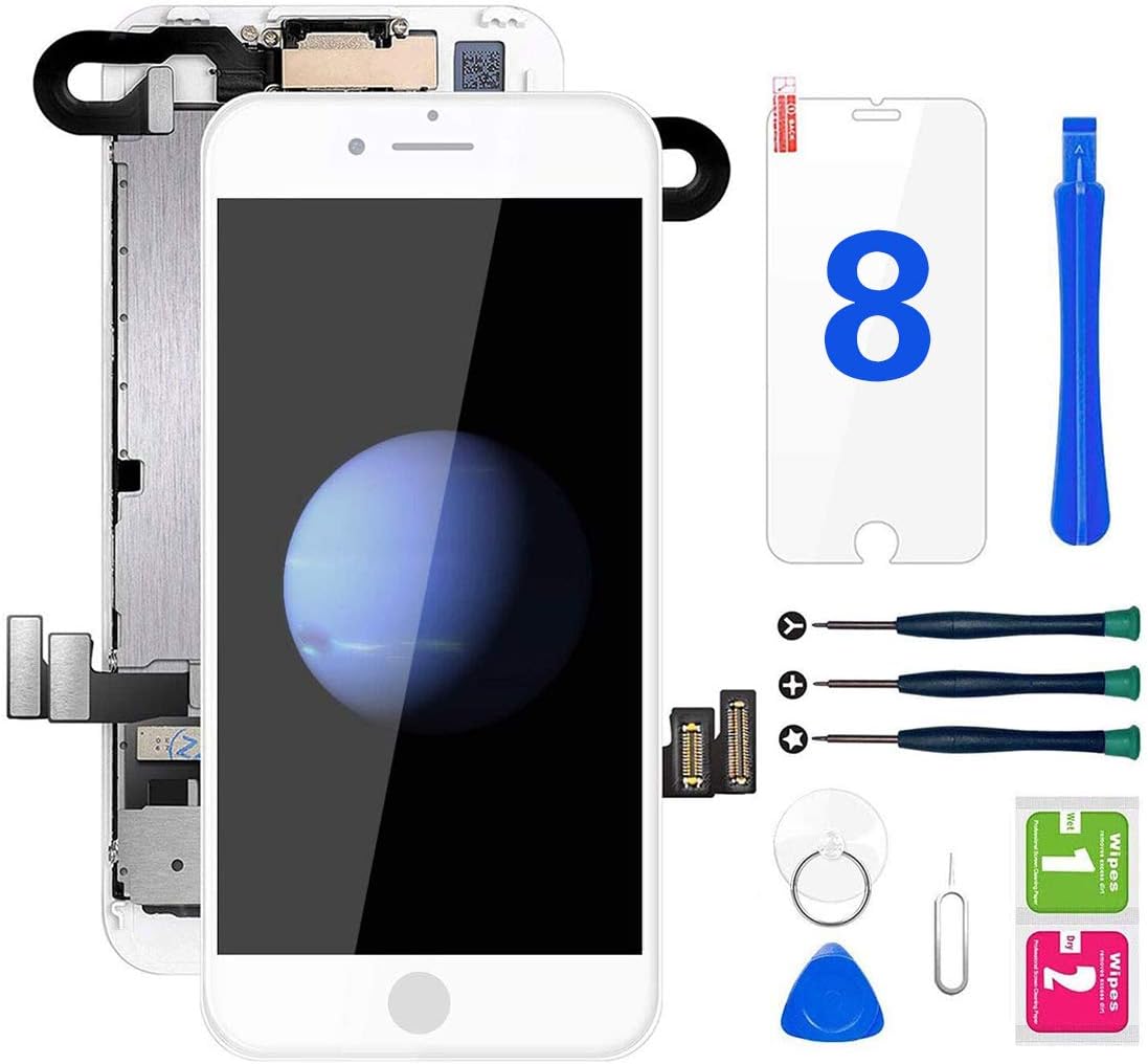 Ecran iPhone 8 Blanc 4,7" LCD Vitre Tactile Complet sur Châssis avec Outils de Réparation Caméra Frontale Capteur de Proximité Haut-Parleur et Protecteur Tout Assemblé White