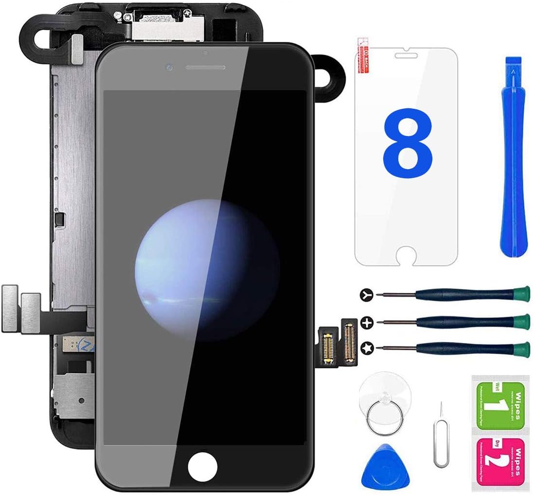 Ecran iPhone 8 Noir 4,7" LCD Vitre Tactile Complet sur Châssis avec Outils de Réparation Caméra Frontale Capteur de Proximité Haut-Parleur et Ecran Protecteur Tout Assemblé Black