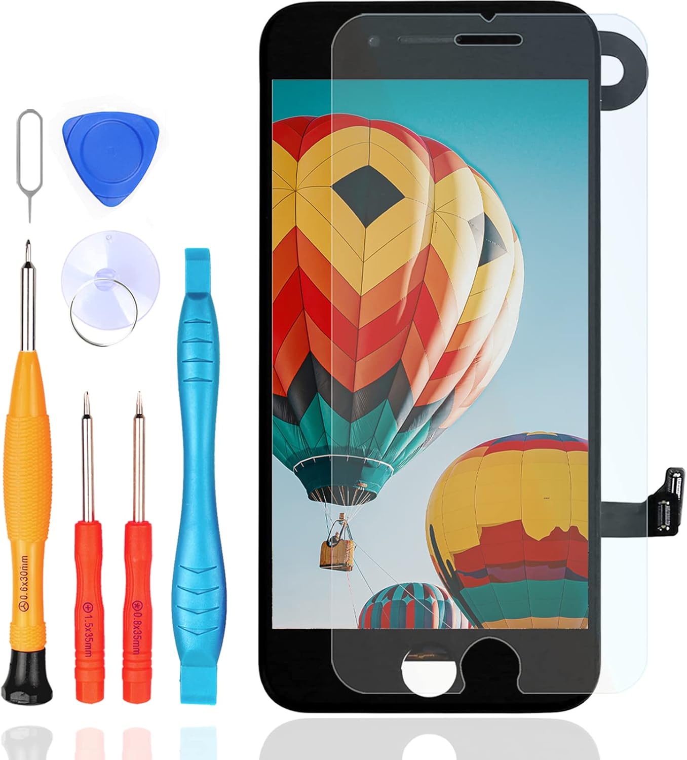 Ecran LCD pour iPhone 8 Écran de numériseur d'affichage avec kit de Remplacement de Réparation de Lentille en Verre + Caméra Frontale + Haut Parleur d'Écouteur + Outils Noir (4,7 Pouces) NON Bouton Home Noir