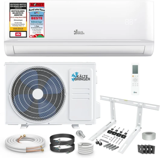 Climatiseur Split - 9000 BTU - 2,6 kW - Avec fonction chauffage, WiFi et App - très silencieux & économe en énergie, avec support mural - Marque de qualité Allemande 2,6 kW Fixation Murale