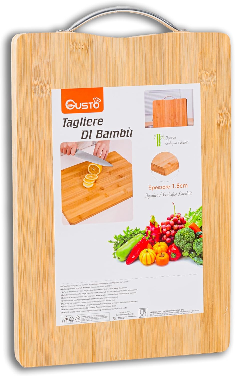 IPEA Planche à Découper Rectangulaire en Bois avec Poignée en Métal pour Légumes, Fruits, Salami - Planche à Découper de Cuisine Multifonction pour Couper et Servir des Apéritifs, Pain, Fromages