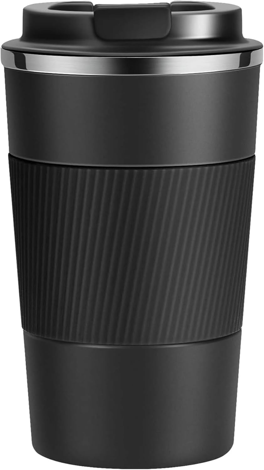SLOSH Mug Isotherme Tasse Thermos Café Thé à emporter Double Paroi Acier Inoxydable Tasse de voyage Chaud Froid 380ml 13 oz (380ml, Noir) 380ml Noir