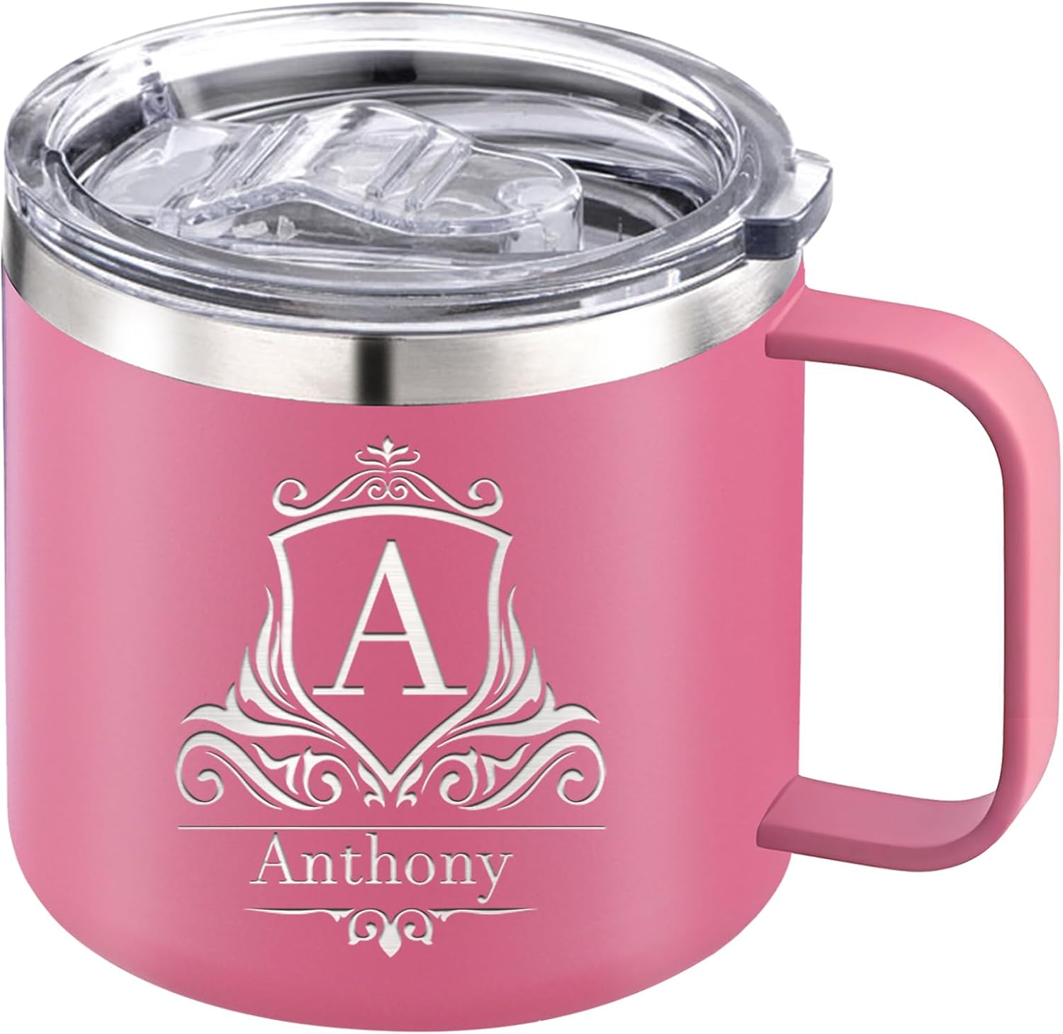 Xihedfd Mug Personnalisable Photo Texte Tasse à café Personnalisé 350ml 410ml Mug Isotherme avec Nom Logo Gravé Tasse en Acier Inoxydable avec Couvercle Poignée Cadeaux pour Femmes Hommes Initiale 2