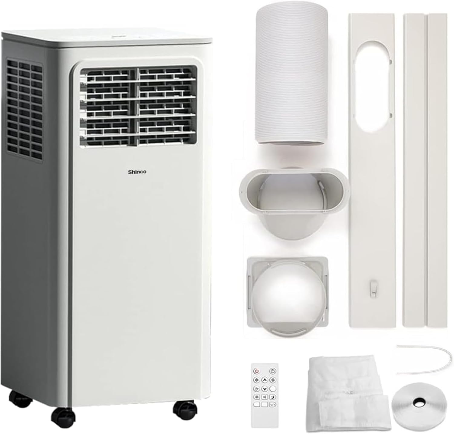 Climatiseur mobile, 7000 BTU 2,05kW, Refroidir&Ventilation&Déshumidification, taille de la pièce jusqu'à 54m³(18㎡), Climatiseur mobile avec tuyau d'évacuation et tuyau de vidange, mode sommeil 7000BTU+ Tuyau d'évacuation