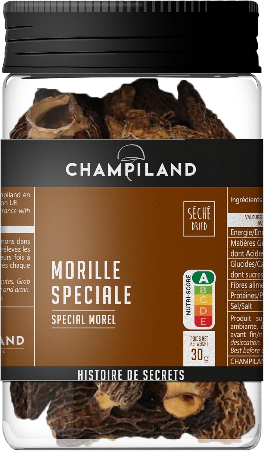 Morille spéciale Séchée - Champignons Sauvages Sélectionnés - Triés à la Main dans le Sud-Ouest de la France - Saveur Exceptionnelle - Riche en Protéines - Pot de 30 g Morille Spéciale - 30 g