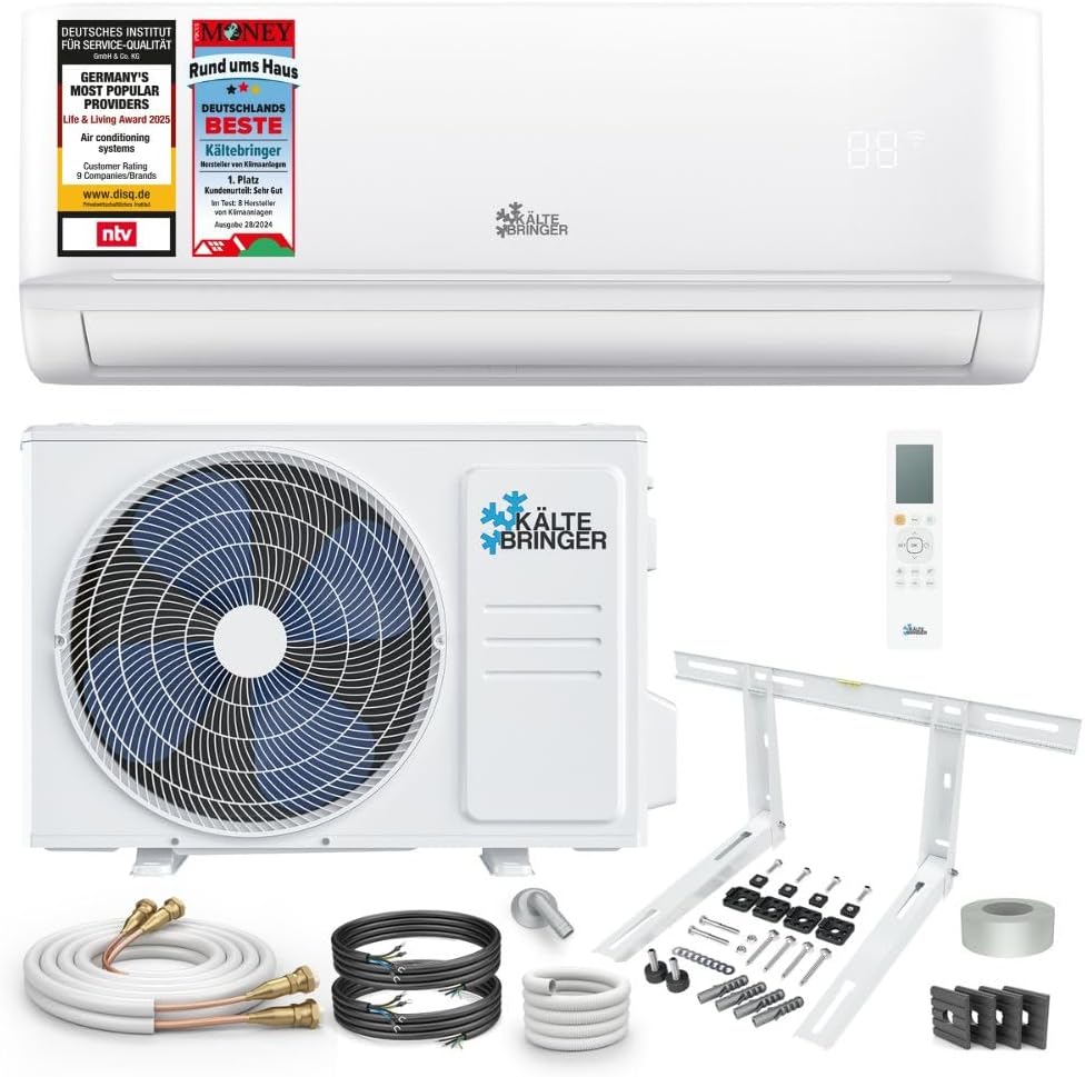 Split Climatiseur Quick Connect 18000 BTU - 5,3 kW - Avec fonction de chauffage - très silencieux & économe en énergie, avec support mural - Marque de qualité Allemande 5,3 kW Fixation Murale