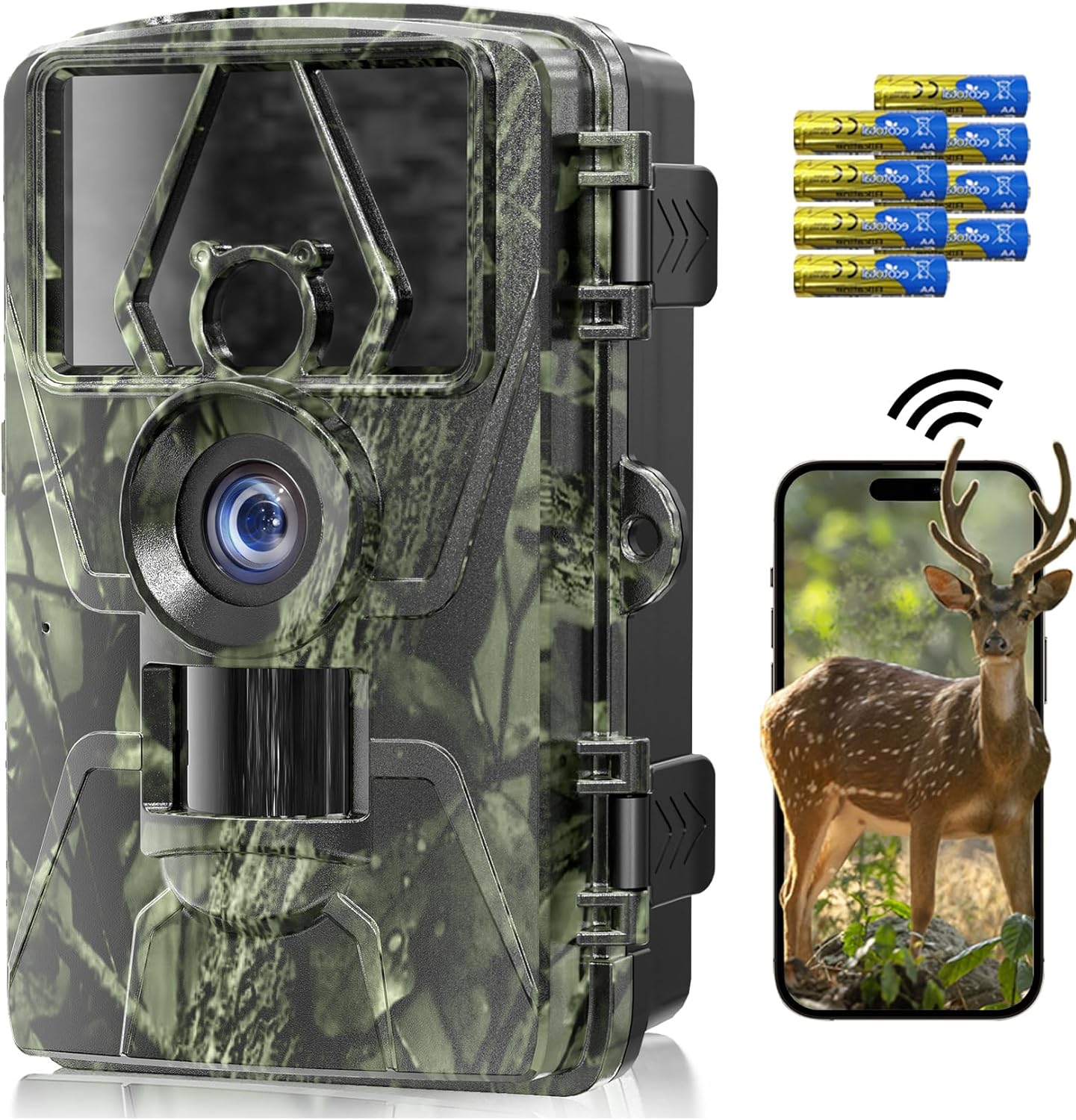 NOXOWL Camera de Chasse connectée téléphone, 8K 60MP caméra de Chasse avec Vision Nocturne, détection de Mouvement, Grand Angle 130°, Camera Chasse IP66 avec Carte SD 32 Go + 8 Piles AA 1 Jaspe-1p
