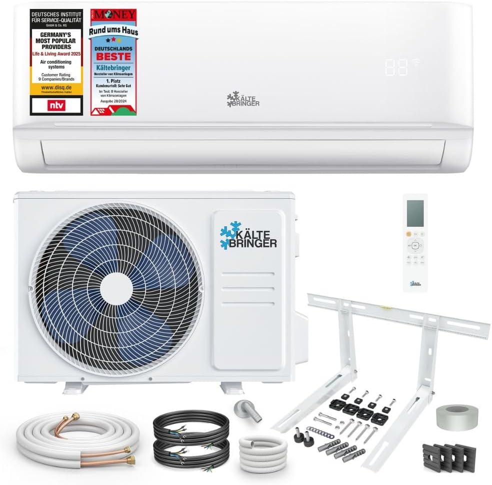 Climatiseur Split - 12000 BTU - 3,5 kW - Avec fonction chauffage, WiFi et App - très silencieux & économe en énergie, avec support mural - Marque de qualité Allemande 3,5 kW Fixation Murale